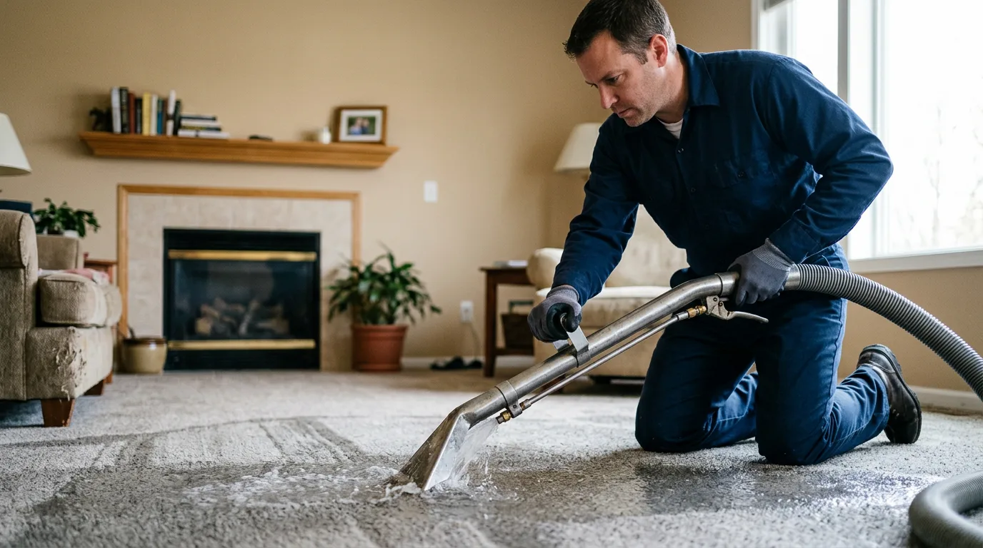 Water damage restoration technician working near Trufant, MI